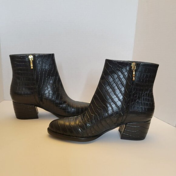 J. McLaughlin Black Croc-Embossed Ankle Boots - Picture 2 of 12